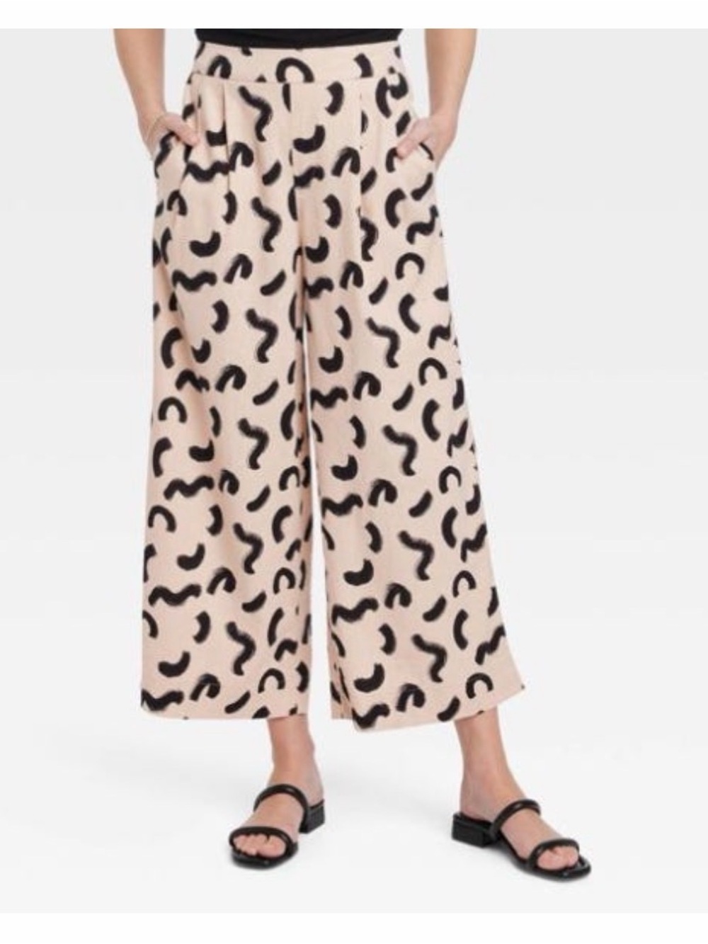 a new day pale pink Wide-Leg Cropped Pants with Black Abstract Spots